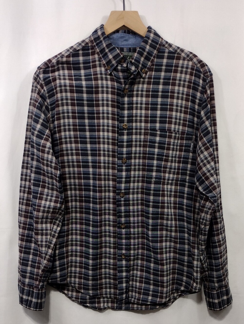 Woolrich Plaid Button-Down Shirt Mens S Brown White Office Career Retro 90s Y2K